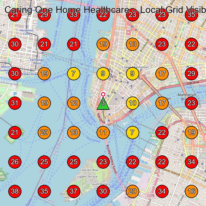 Caring One Home Healthcare GeoGrid visibility map for Home Health Care Service in New York